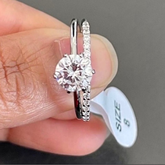 925 Sterling Silver Stackable Created Moissanite Ring - Picture 6 of 7